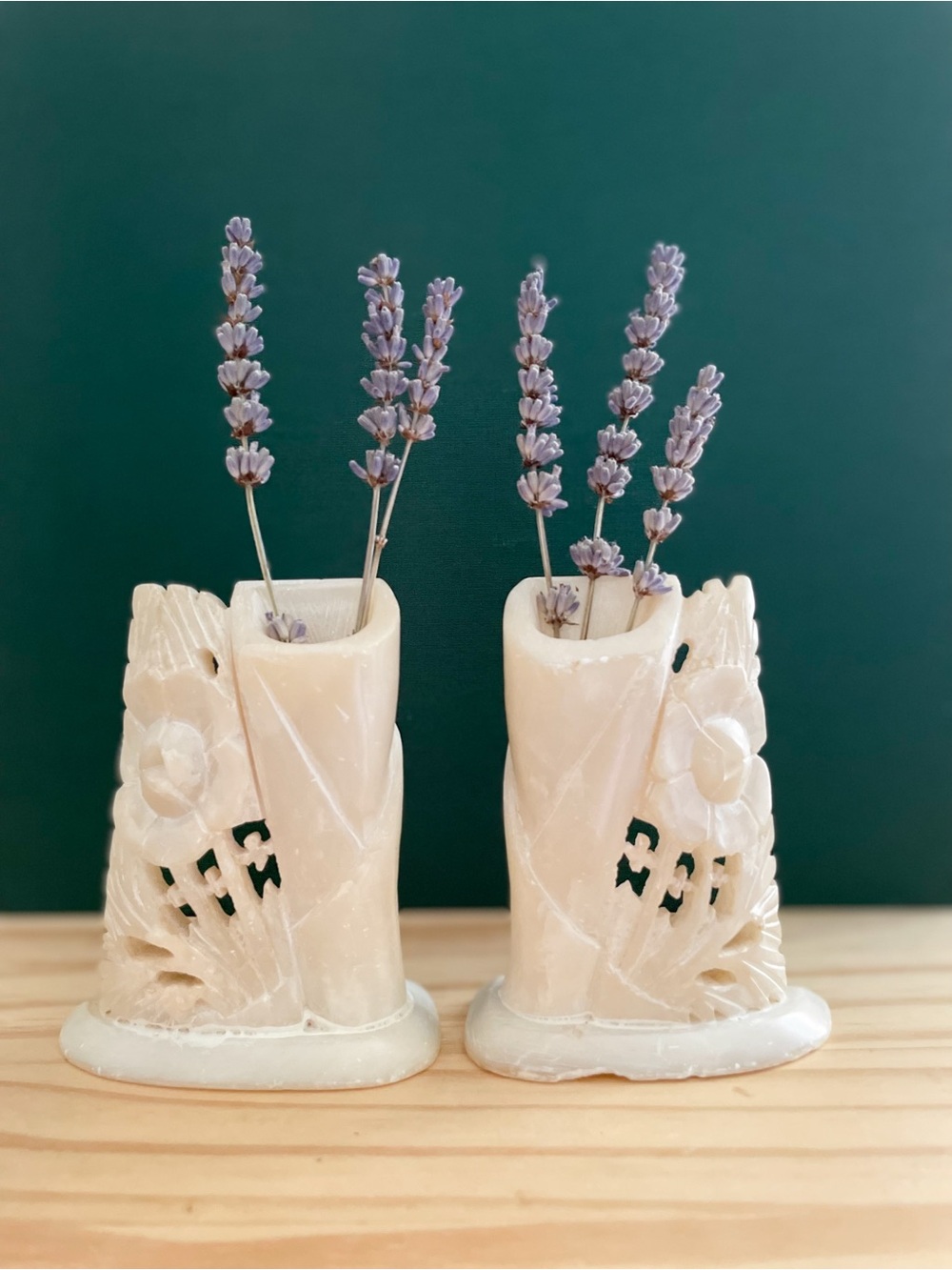 Vintage Chinese Hand-Carved White Soapstone Bud Vases - Mirrored Pair